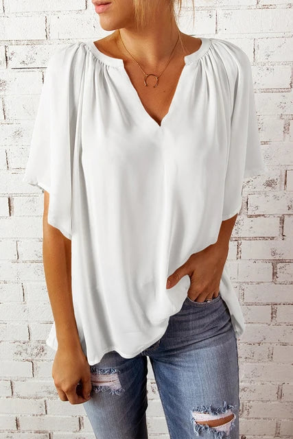 Vrouwelijke Top met V-Hals Losse Zomerjurk - StudioMarella