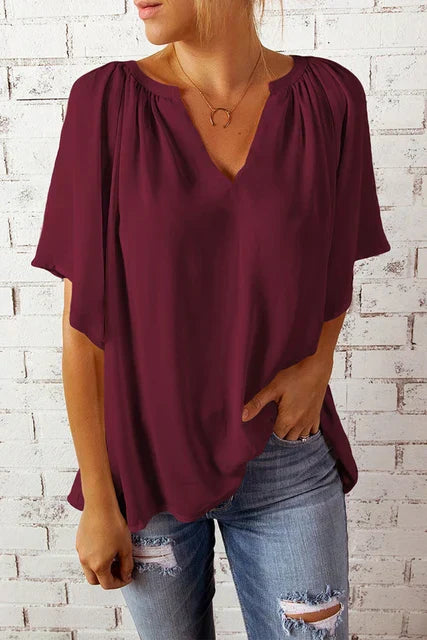 Vrouwelijke Top met V-Hals Losse Zomerjurk