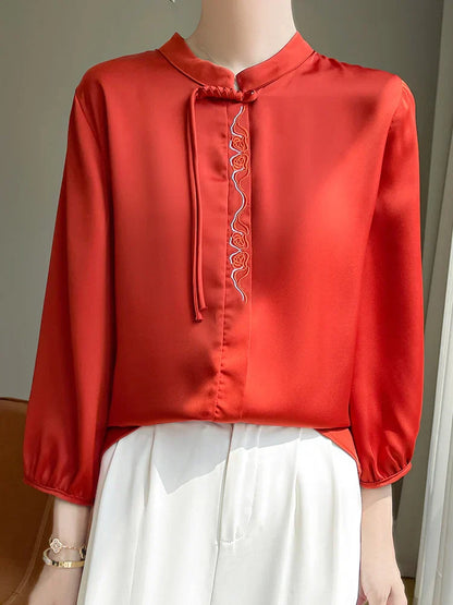 Zijden Blouse Met Glanzende Topaz Kleur Elegante Zomerstijl - StudioMarella