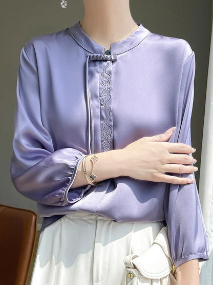 Zijden Blouse Met Glanzende Topaz Kleur Elegante Zomerstijl