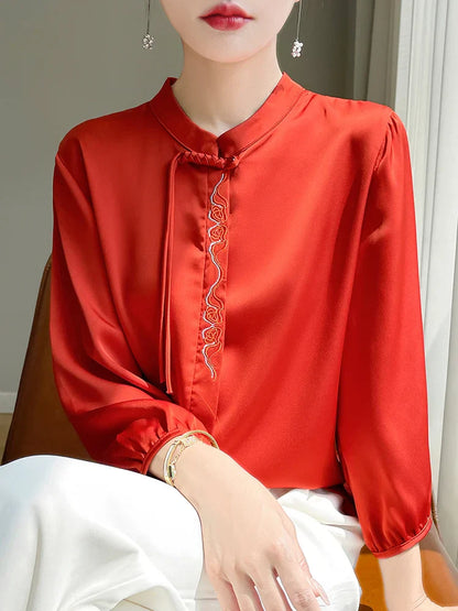 Zijden Blouse Met Glanzende Topaz Kleur Elegante Zomerstijl