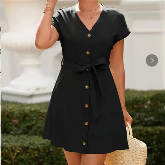 Zomerjurk V-Hals Casual met Riem om Buik - StudioMarella