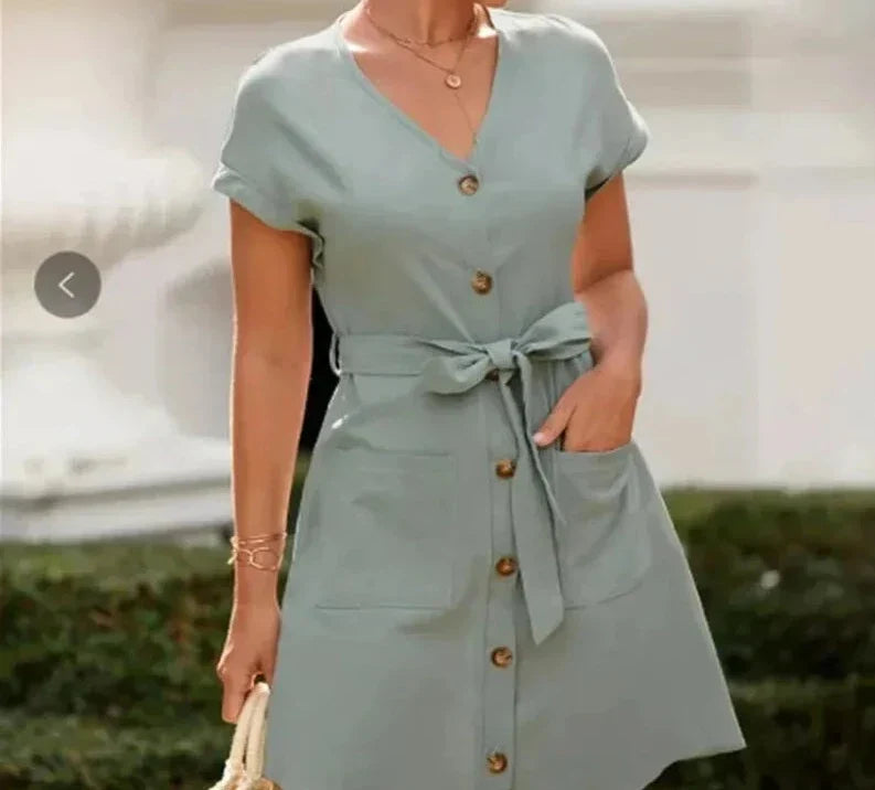 Zomerjurk V-Hals Casual met Riem om Buik