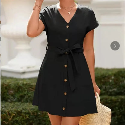 Zomerjurk V-Hals Casual met Riem om Buik