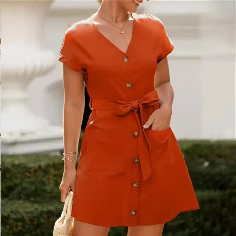 Zomerjurk V-Hals Casual met Riem om Buik