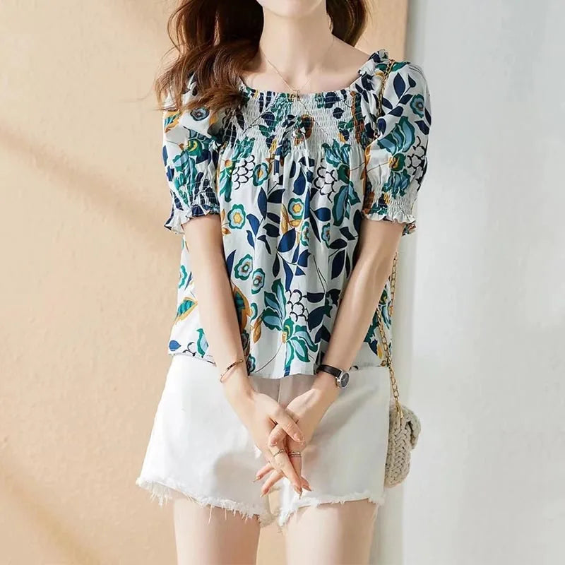 Zomer Blouse V-hals Pofmouwen voor Vrouw