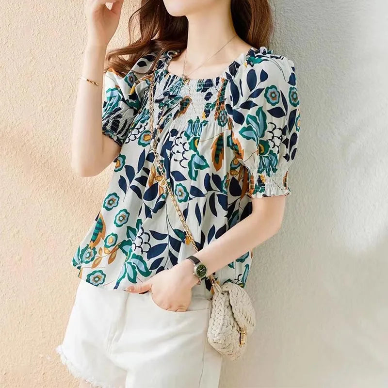 Zomer Blouse V-hals Pofmouwen voor Vrouw