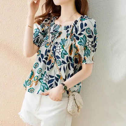 Zomer Blouse V-hals Pofmouwen voor Vrouw