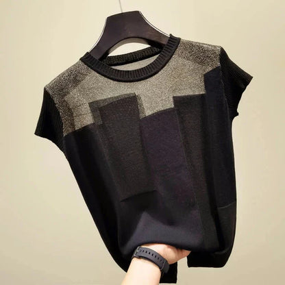 Gebreide Blouse Zomer Patchwork Stijl Eleganza Couture