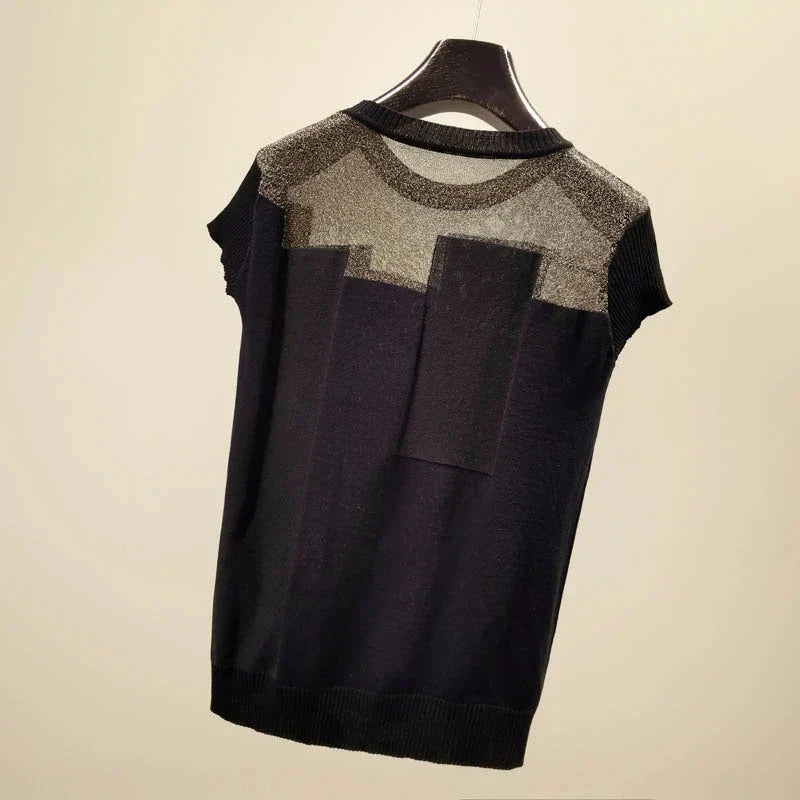 Gebreide Blouse Zomer Patchwork Stijl Eleganza Couture