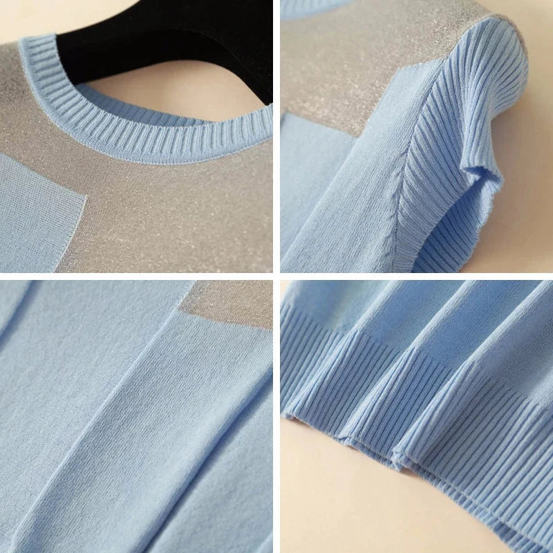 Gebreide Blouse Zomer Patchwork Stijl Eleganza Couture
