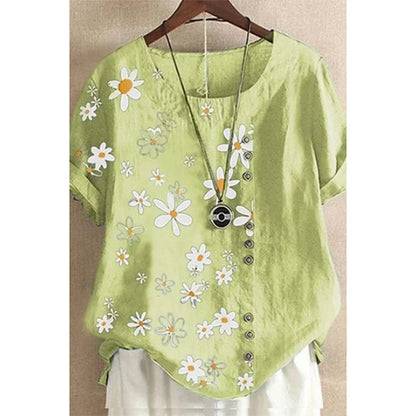 Linnen Blouse voor Vrouwen Grote Maten Zomerse Print