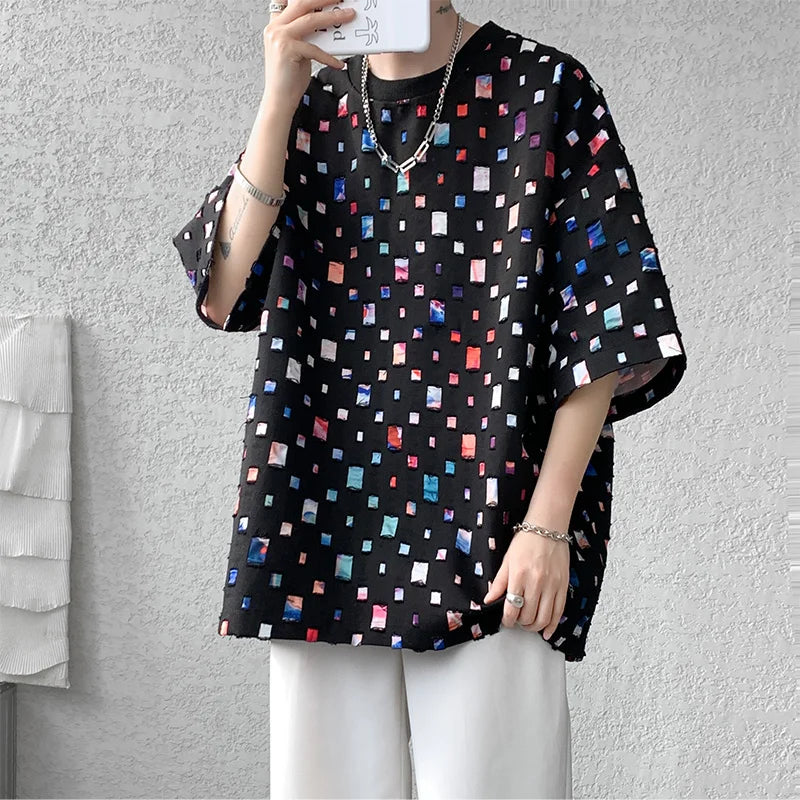 Grote Geruite T-Shirt voor Mannen Casual Stijl
