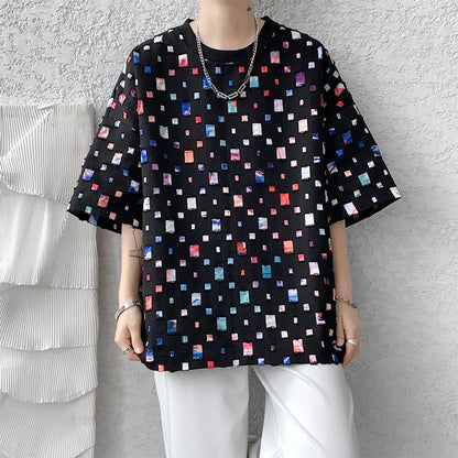 Grote Geruite T-Shirt voor Mannen Casual Stijl