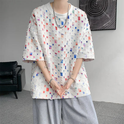 Grote Geruite T-Shirt voor Mannen Casual Stijl