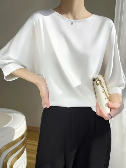 Zijden T-Shirt voor Vrouwen Satijnen Glanz Stof