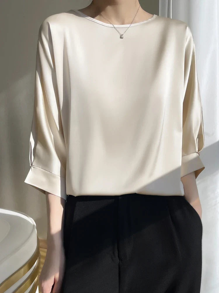 Zijden T-Shirt voor Vrouwen Satijnen Glanz Stof