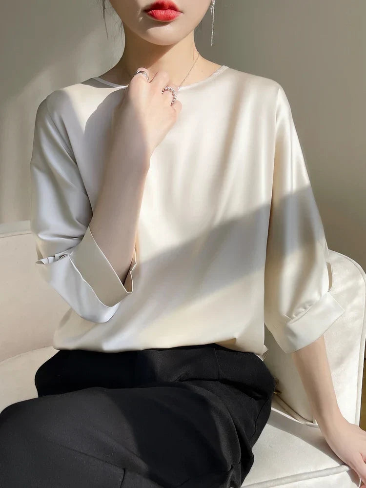 Zijden T-Shirt voor Vrouwen Satijnen Glanz Stof