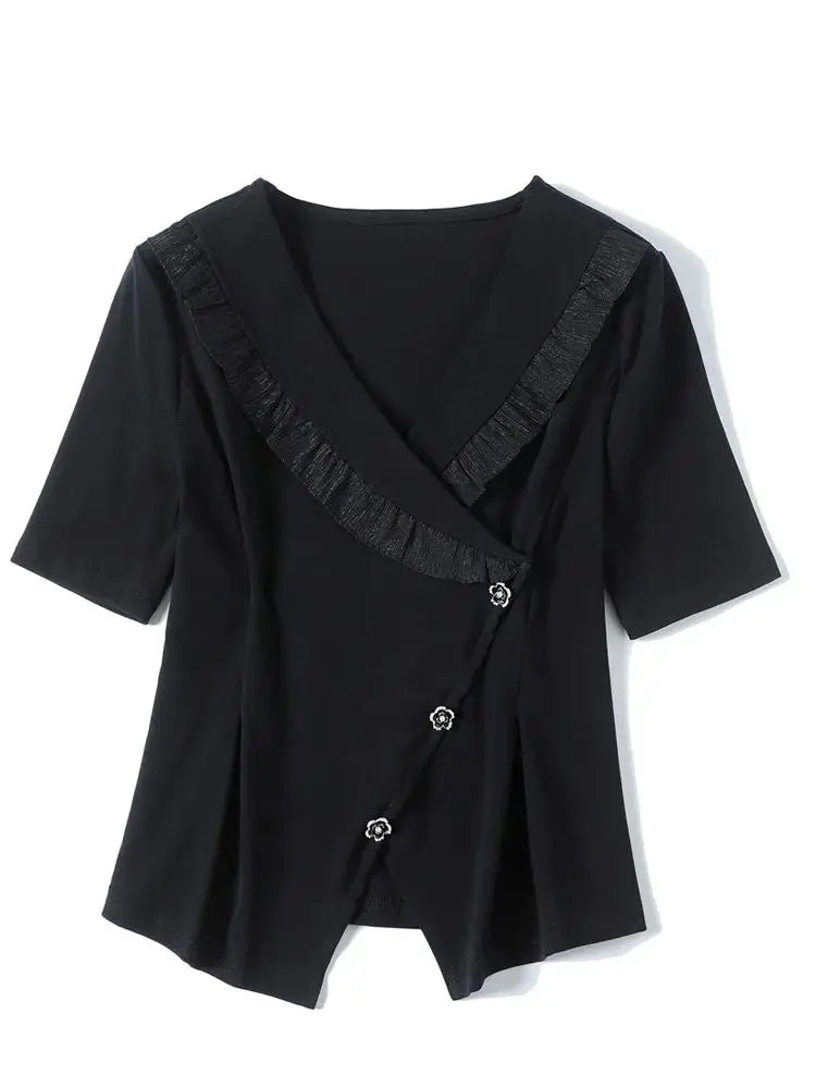 Vrouwelijke Zomershirts Elegante Korte Mouw