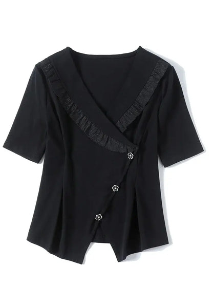 Vrouwelijke Zomershirts Elegante Korte Mouw
