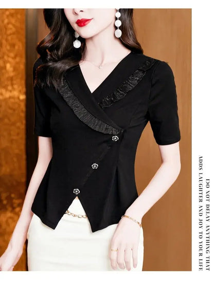 Vrouwelijke Zomershirts Elegante Korte Mouw