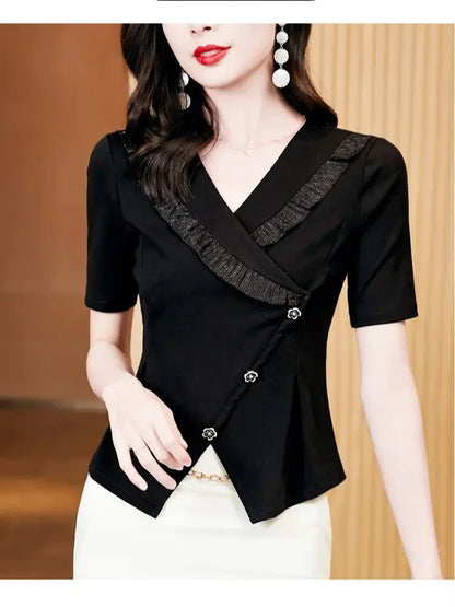Vrouwelijke Zomershirts Elegante Korte Mouw