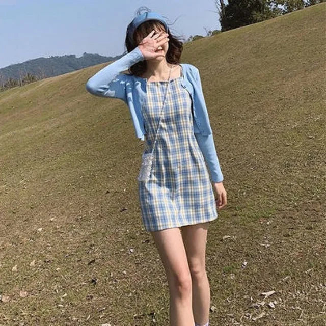 Zomerjurk Ruitjes Print Vrouwen Jurk Slim Fit