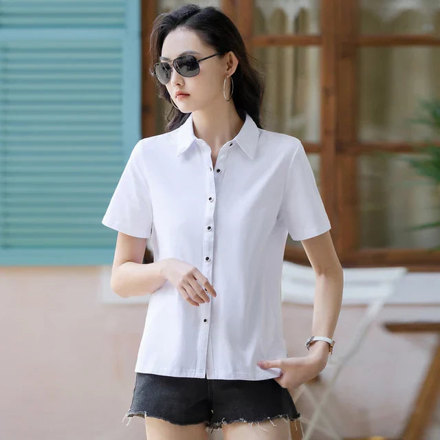 Vrouw Polo Shirt Zomerse Korte Mouw Moderne Stijl