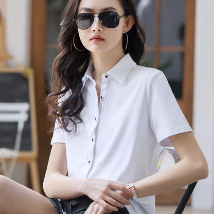 Vrouw Polo Shirt Zomerse Korte Mouw Moderne Stijl