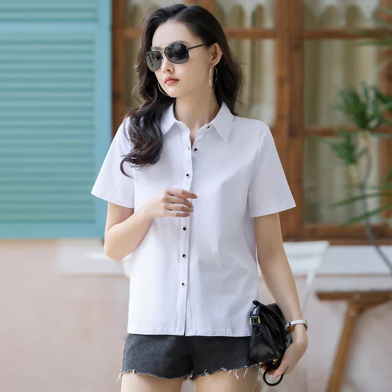 Vrouw Polo Shirt Zomerse Korte Mouw Moderne Stijl