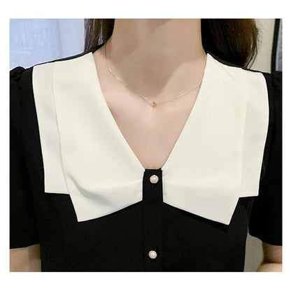 Zwarte Chiffon Blouse Zomerse Vrouwen Jurk Blouse