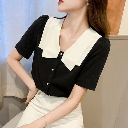 Zwarte Chiffon Blouse Zomerse Vrouwen Jurk Blouse
