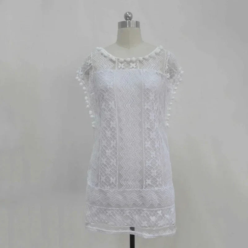Zomerse Witte Vrouwenjurk Jurk met Korte Mouwen