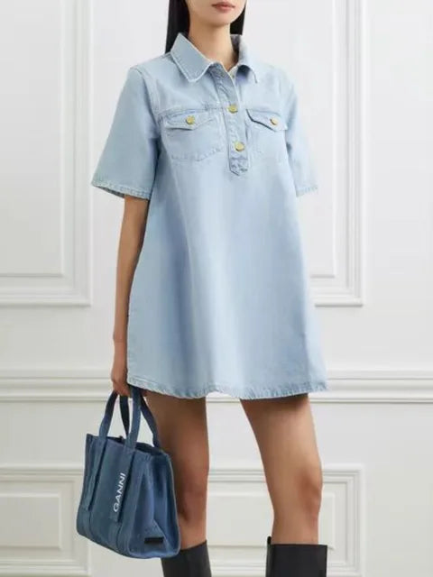 Korte Blauwe Jurk Denim Minirok Vrouw - StudioMarella