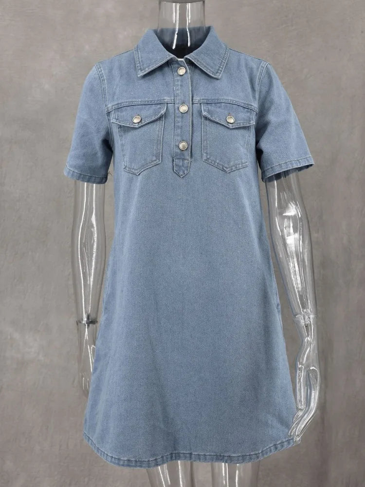 Blauwe Zomerjurk Spijkerrok Vrouwelijk Jurk Model