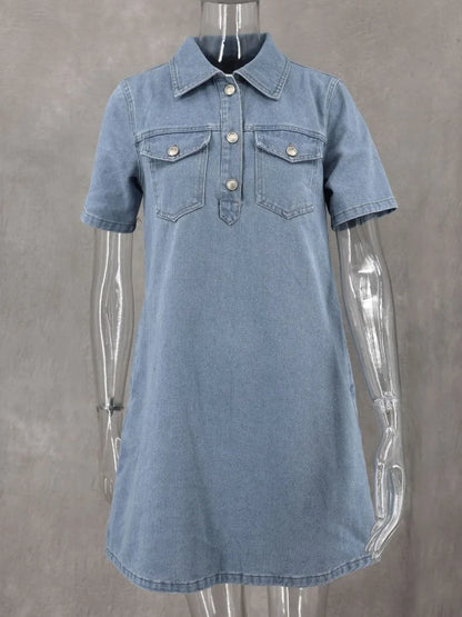 Blauwe Zomerjurk Spijkerrok Vrouwelijk Jurk Model
