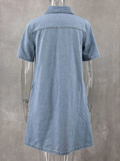 Korte Blauwe Jurk Denim Minirok Vrouw