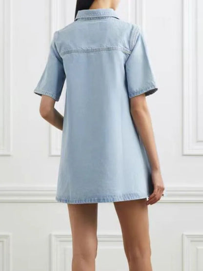 Korte Blauwe Jurk Denim Minirok Vrouw