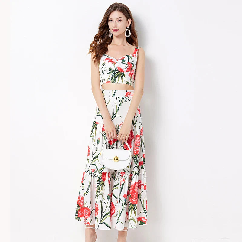 Zomerse Bloemenprint Set Twee-Delige Jurk en Broek