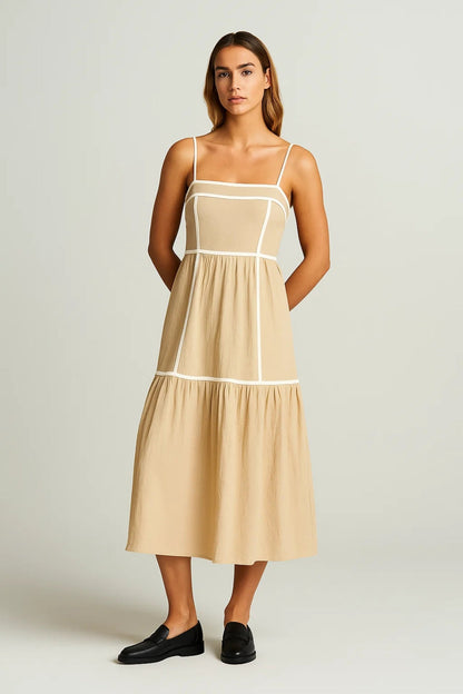 Midi Jurk Dames met Spaghettibandjes - Gelaagde Zomerjurk Casual