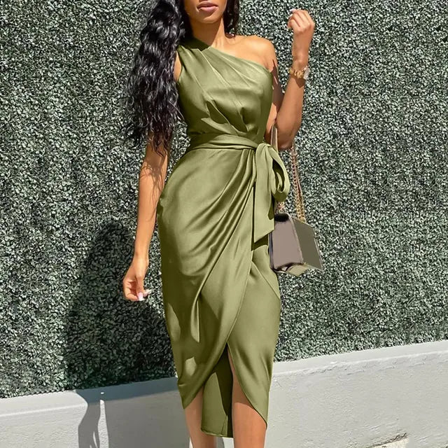 Plus Size Zomerjurk Groen Één Schouder Gala Jurk