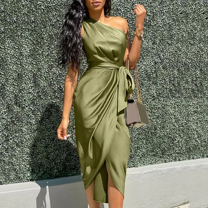 Plus Size Zomerjurk Groen Één Schouder Gala Jurk