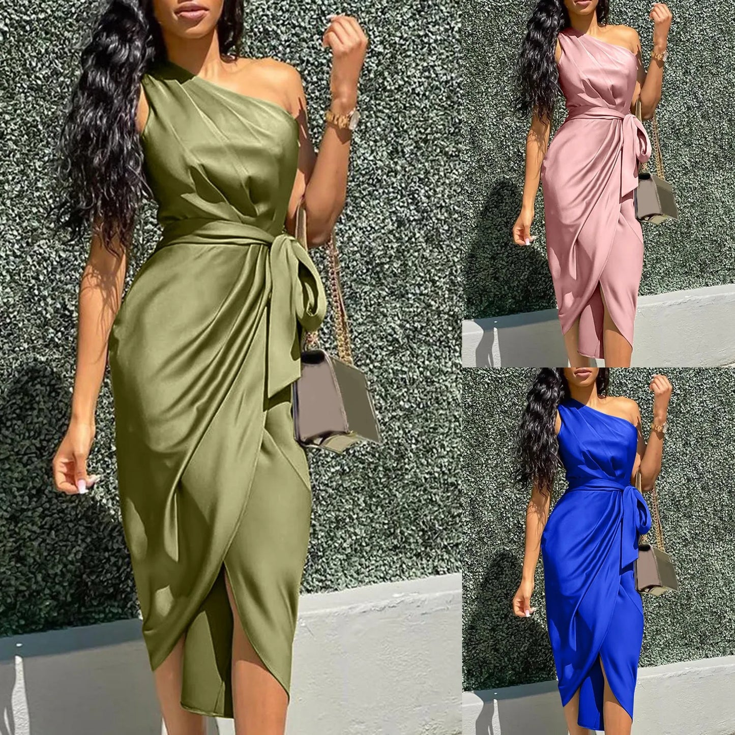 Plus Size Zomerjurk Groen Één Schouder Gala Jurk