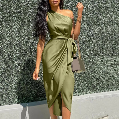 Plus Size Zomerjurk Groen Één Schouder Gala Jurk