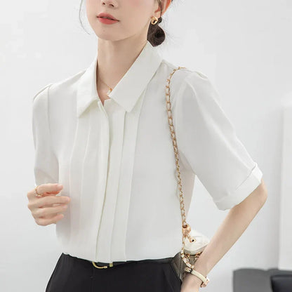 Vrouwelijk Zomer Overhemd Chiffon Linnen Lichtblauw