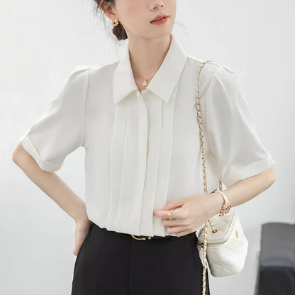 Vrouwelijk Zomer Overhemd Chiffon Linnen Lichtblauw