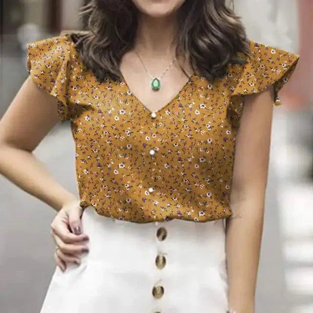 Vrouwelijke Bloes met Bloemenprint Zomerse Stijl