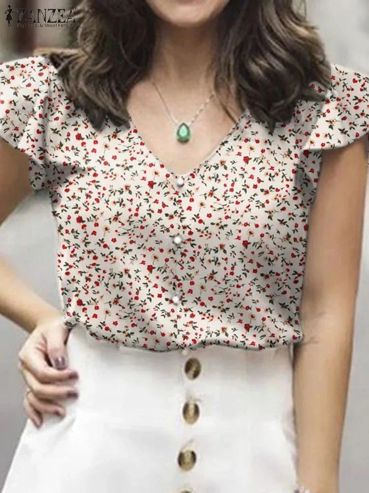 Vrouwelijke Bloes met Bloemenprint Zomerse Stijl
