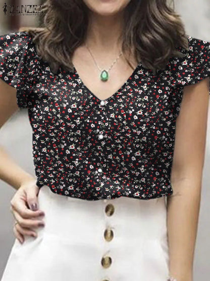 Vrouwelijke Zomer Blouse met Bloemenprint