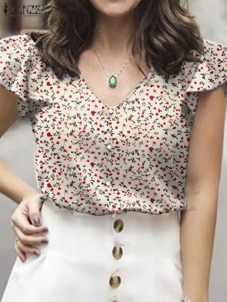 Vrouwelijke Zomer Blouse met Bloemenprint